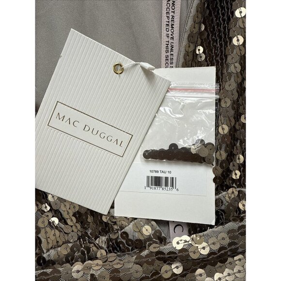 Mac Duggal Size 10 Taupe Sequin Embellish Long Sleeve Mini Cocktail Dress - Picture 7 of 8